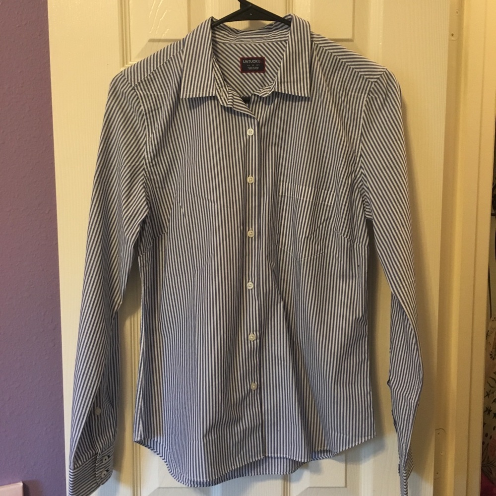 Untuckit Striped Button Down Blouse